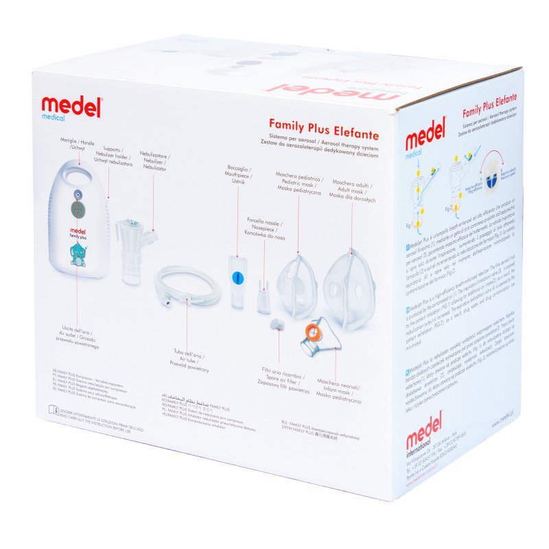 MEDEL Family Plus Elefante Inhalator pneumatyczno-tłokowy dla dzieci z trzema maskami
