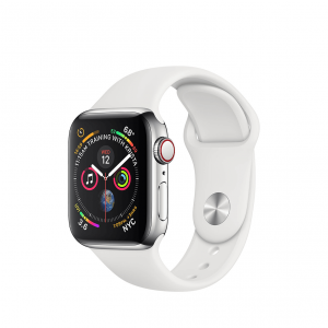 Apple Watch Series 4 GPS + LTE (eSIM ) 40mm nehrdzavejúca oceľ Silver / Sport Band - White (biela)
