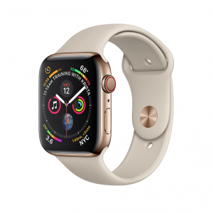 Apple Watch Series 4 GPS + LTE (eSIM ) 44mm nehrdzavejúca oceľ Gold / Sport Band - vo farbe pieskovca