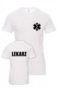 Koszulka biała - znakowanie - LEKARZ - napis na plecach