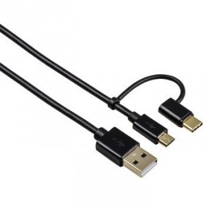 Kabel Mikro USB 2w1 z adapterem złącza USB-C pozłacany 1 m - Hama
