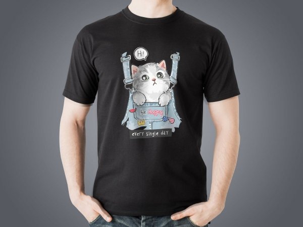 Koszulka-czarna-personalizowana-kotek-Studioixpl