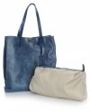 Kožená kabelka Shopper Bags kosmetickou kapsičkou modrá