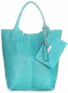 Bőr táska shopper bag Genuine Leather türkizkék 777