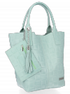 Modne Torebki Skórzane Shopper Bag XL z Etui firmy Vittoria Gotti Mięta