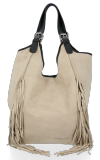 Modne Torebki Skórzane Shopper Bag z Frędzlami firmy Vittoria Gotti Beżowa