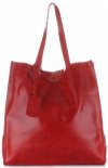 Torba Skórzana Shopper Bag z Kosmetyczką Czerwona