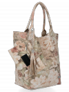 Modna Torebka Skórzana Shopper Bag w kwiaty firmy Vittoria Gotti Beżowa