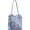 Uniwersalna Torebka Skórzana z funkcją plecaczka  firmy Vittoria Gotti Made in Italy we wzory Kwiatów Niebieska