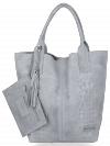 Włoskie Torebki Skórzane Shopper Bag w motyw aligatora firmy Vittoria Gotti Jasno Szara