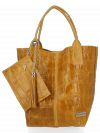 Uniwersalna Torebka Skórzana XL Shopper Bag w motyw zwierzęcy firmy Vittoria Gotti Musztarda