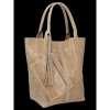 Uniwersalna Torebka Skórzana XL Shopper Bag w motyw zwierzęcy firmy Vittoria Gotti Beżowa