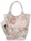 Modna Torebka Skórzana Shopper Bag w kwiaty firmy Vittoria Gotti Pudrowy Róż