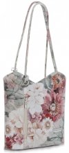 Uniwersalna Torebka Skórzana z funkcją plecaczka firmy Vittoria Gotti Made in Italy we wzory Kwiatów Beżowa