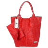 Modne Torebki Skórzane Shopper Bag XL z Etui firmy Vittoria Gotti Czerwona