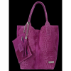 Włoskie Torebki Skórzane Shopper Bag w motyw aligatora firmy Vittoria Gotti Fioletowa