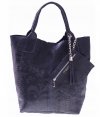 GEANȚĂ DIN PIELE shopper bag Genuine Leather bleumarin 777