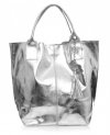 GEANȚĂ DIN PIELE shopper bag Genuine Leather argint 555