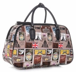 STŘEDNÍ cestovní taška kufřík Or&Mi Poštovní známky Multicolor - hnědá