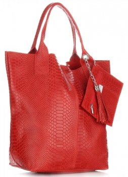 Kožené kabelka shopper bag Genuine Leather červená 777