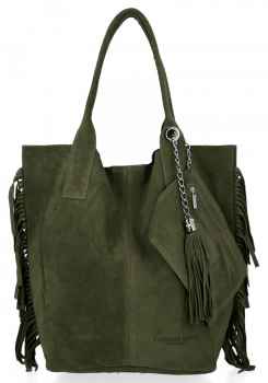 Módní Italské Kožené Kabelky Shopper Bag Boho Style Vittoria Gotti Tmavě Zelená