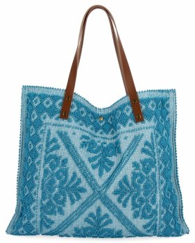 Włoska Torebka Shopper bag w Modne Wzory 5887 Niebieska