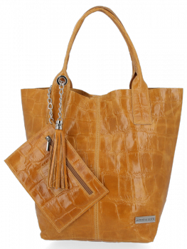 Uniwersalna Torebka Skórzana XL Shopper Bag w motyw zwierzęcy firmy Vittoria Gotti Jasno Ruda