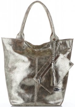 GEANȚĂ DIN PIELE shopper bag Vittoria Gotti argint V6141