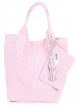 Kožené kabelka shopper bag Genuine Leather púdrová ružová 801