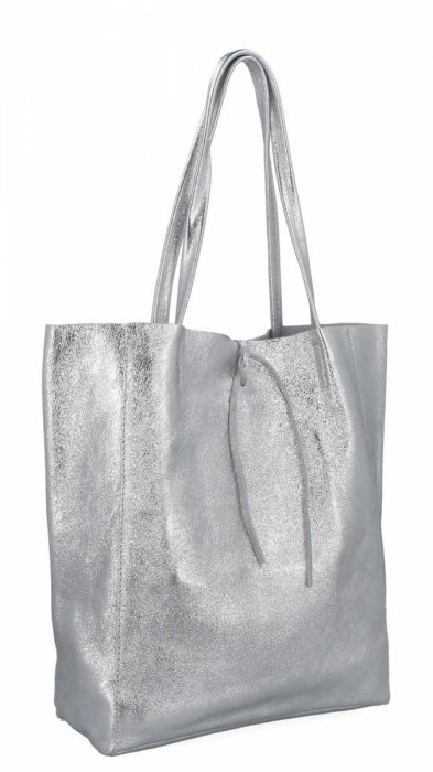 Módní kožená taška shopper s kosmetickou taštičkou 168 stříbrná