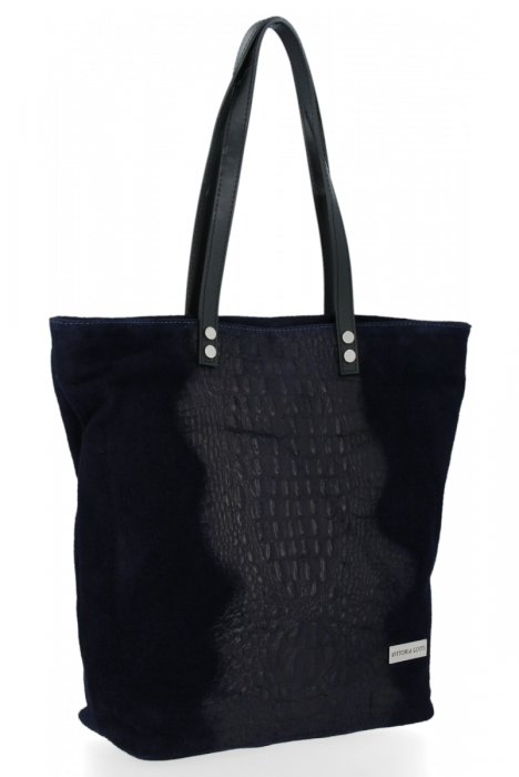 Kožené kabelka shopper bag Vittoria Gotti tmavě modrá V2380