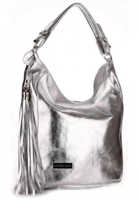 Kožené kabelka shopper bag Vittoria Gotti stříbrná V803