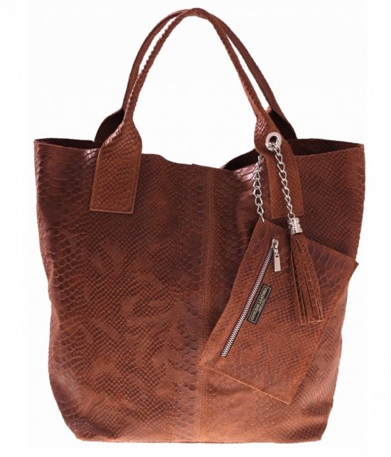 Kožené kabelka shopper bag Genuine Leather hnědá 777