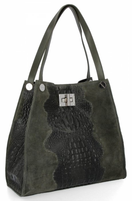 Kožená taška Shopper Bag XL s kosmetickou taštičkou, vzor aligátor, zelená