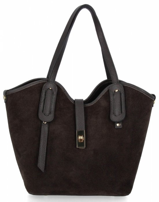 Olasz bőr Shopper Bag táska kozmetikai táskával 631 csokoládé