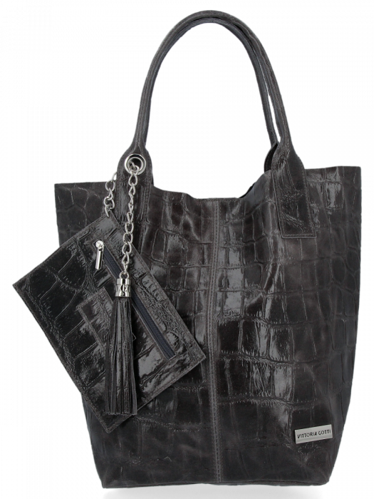 Bőr táska shopper bag Vittoria Gotti grafit B15