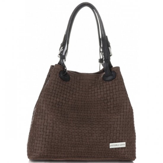 Bőr táska shopper bag Vittoria Gotti csokoládé V80047