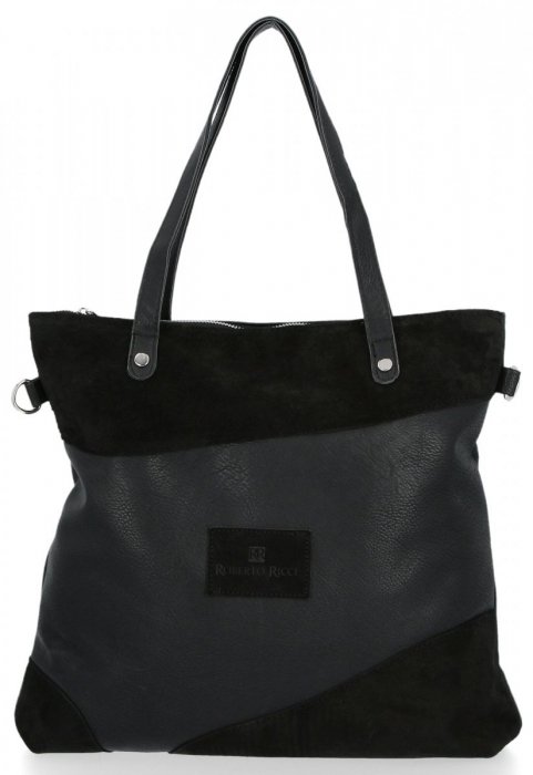 Bőr táska shopper bag Roberto Ricci fekete 18128