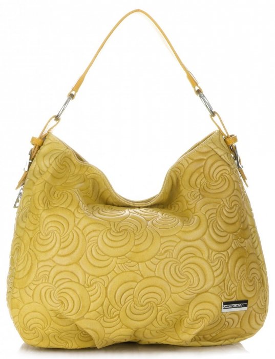 Vittoria Gotti Włoska Torebka Skórzana z modnymi tłoczeniami Żółta