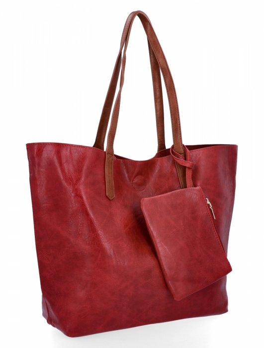 Torebka Damska Shopper Bag XXL z Kosmetyczką firmy Herisson H8805 Bordowa