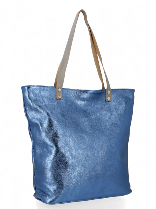 Modne Torebki Skórzane Włoski Shopper Bag firmy Vittoria Gotti Jeansowa