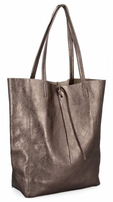 Modna Torebka Skórzana Shopper Bag z Kosmetyczką 168 Stare Złoto