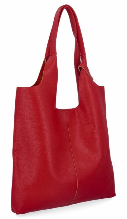 Włoska Torebka Skórzana Shopper Bag z Kosmetyczką 165 Ciemno Czerwona