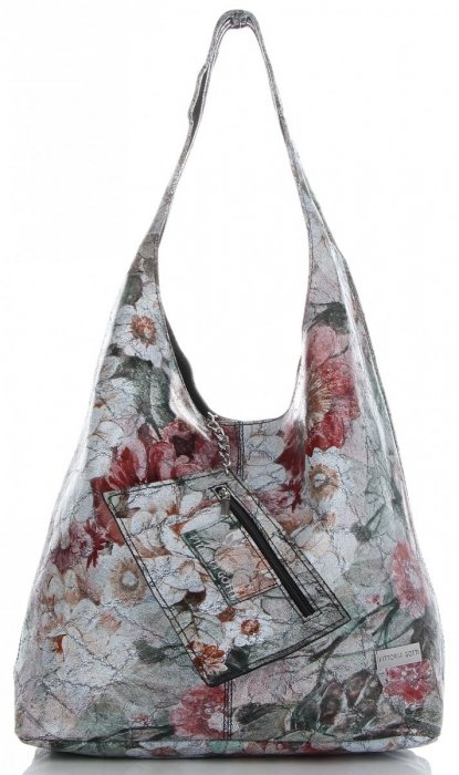 Torebka Skórzana firmy Vittoria Gotti Uniwersalny Włoski Shopper w modne wzory Kwiatów Czarna