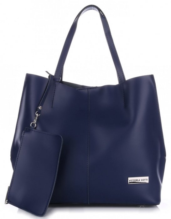 GEANȚĂ DIN PIELE shopper bag Vittoria Gotti bleumarin V8
