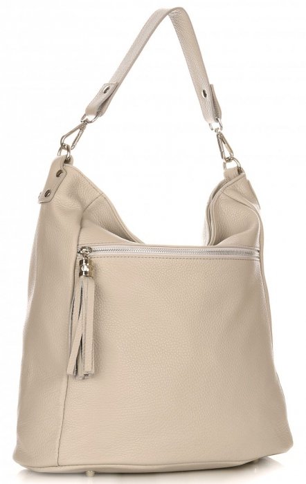 GEANȚĂ DIN PIELE shopper bag Genuine Leather bej închis 1326