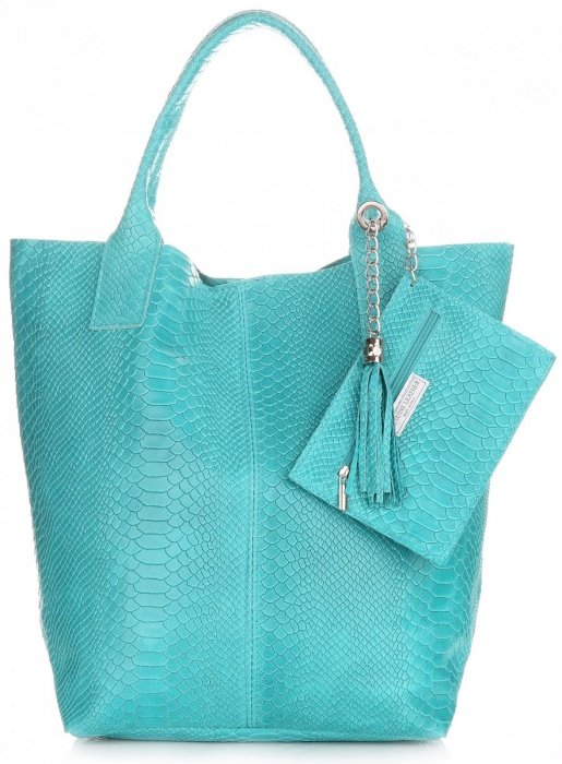 GEANȚĂ DIN PIELE shopper bag Genuine Leather turcoaz 777