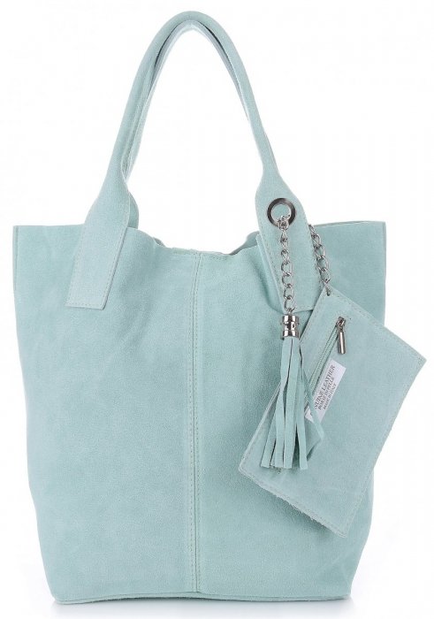 GEANȚĂ DIN PIELE shopper bag Genuine Leather mentă 801