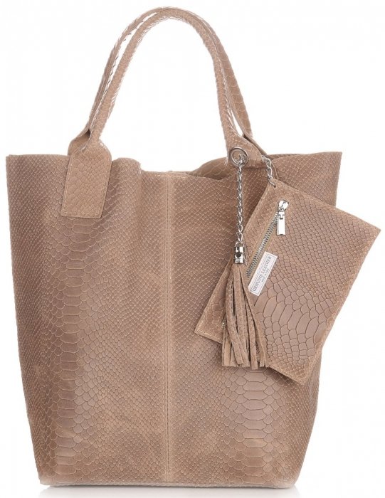 GEANȚĂ DIN PIELE shopper bag Genuine Leather maro pământiu 777