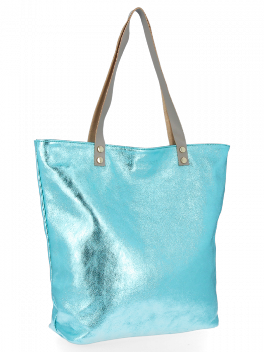 GEANȚĂ DIN PIELE shopper bag Vittoria Gotti turcoaz B24